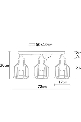 Plafondlamp Alacati  - Zwart - 3 x 100 W