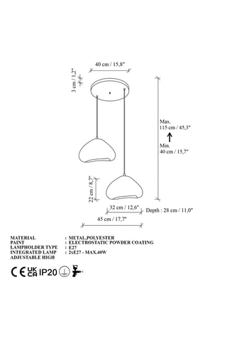 Hanglamp - Wit - 2 x 40 W