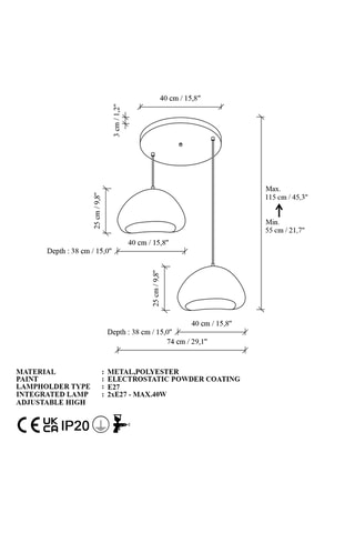 Hanglamp - Wit - 2 x 40 W