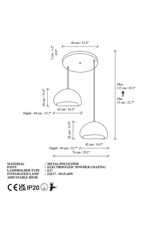 Hanglamp - Wit - 2 x 40 W