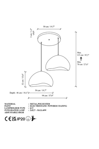 Hanglamp - Wit - 2 x 40 W