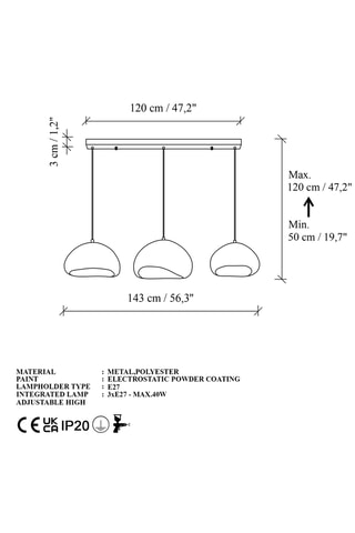Hanglamp - Wit - 3 x 40 W