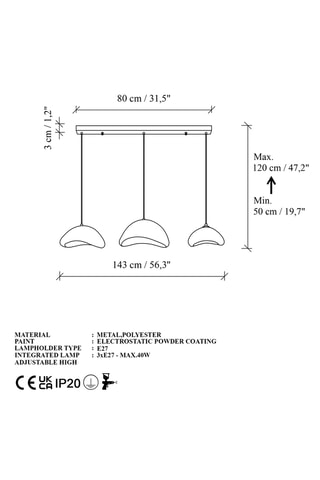 Hanglamp - Wit - 3 x 40 W