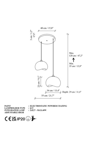 Hanglamp - Wit - 2 x 40 W