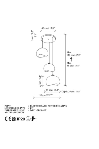Hanglamp - Wit - 3 x 40 W