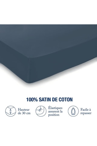 Sábana bajera de satén de algodón Uni - 80 hilos/cm² - Azul