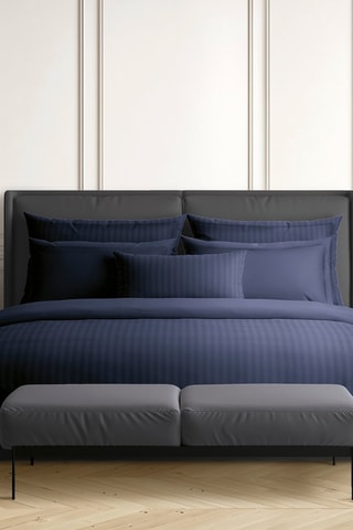 2 fundas de almohada de satén de algodón 80 hilos/cm² Dobby - Azul oscuro