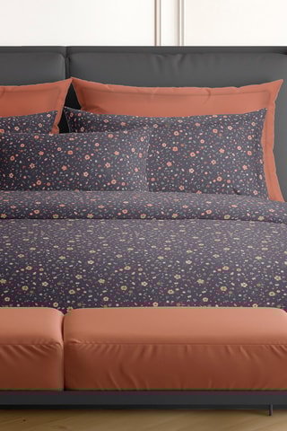 2 fundas de almohada de satén de algodón 80 hilos/cm² Pétunia - Marrón y naranja