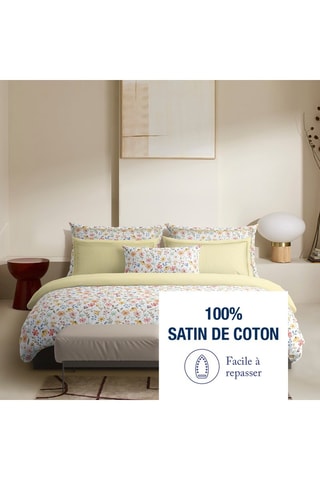 2 fundas de almohada de satén de algodón Lignes peintes - 80 hilos/cm² - Blanco y amarillo