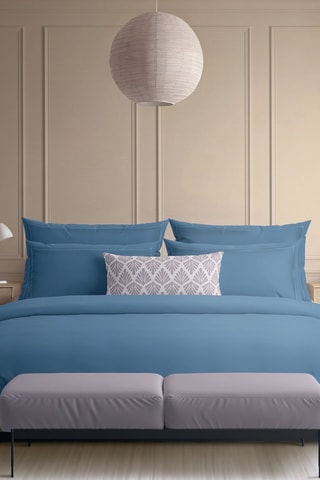 2 fundas de almohada de satén de algodón Uni - 80 hilos/cm² - Azul