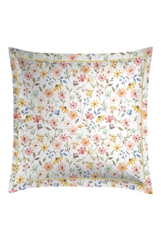 2 fundas de almohada de satén de algodón Fleurs d’été - 80 hilos/cm² - Blanco y amarillo