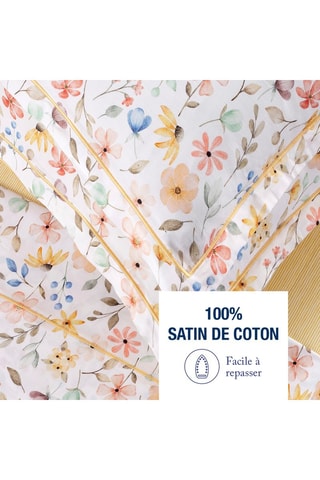 2 fundas de almohada de satén de algodón Fleurs d’été - 80 hilos/cm² - Blanco y amarillo