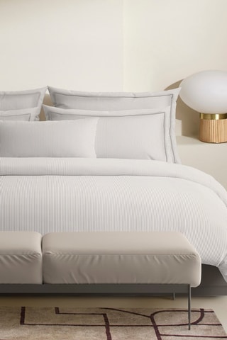 Juego de nórdico de satén de algodón Toulouse - 80 hilos/cm² - Blanco y topo