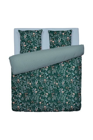Juego de nórdico de satén de algodón 80 hilos/cm² Jardin Volant - Verde y rosa
