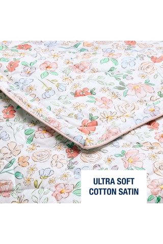 Colcha de satén de algodón Prairie fleurie - 80 hilos/cm² - Blanco