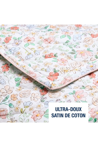 Colcha de satén de algodón Prairie fleurie - 80 hilos/cm² - Blanco