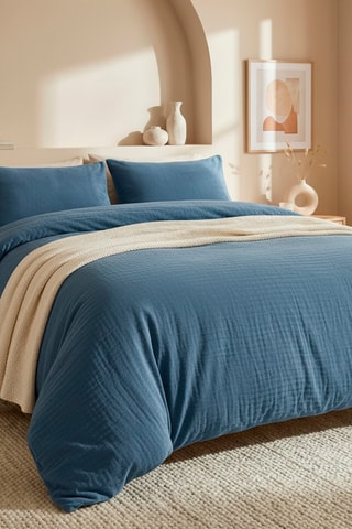 2 fundas de almohada de gasa de algodón 85 hilos/cm²  Uni - Azul