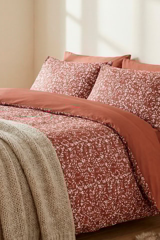 Juego de nórdico de satén de algodón 80 hilos/cm² Fleurs minimalistes - Terracota