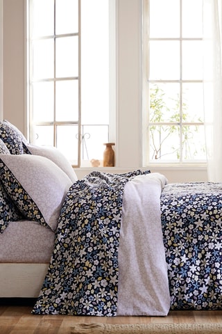 Juego de nórdico de satén de algodón 80 hilos/cm² Etoile de printemps - Azul