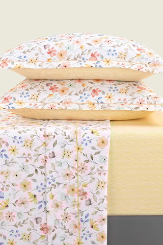 Juego de sábanas de satén de algodón 80 hilos/cm² Fleurs d'été - Amarillo