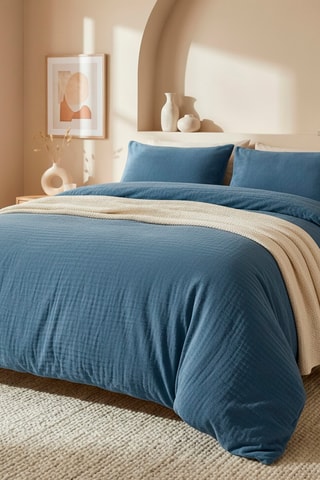 2 fundas de almohada de gasa de algodón 85 hilos/cm²  Uni - Azul