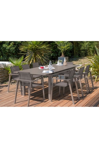 Conjunto de jardim Zahara - 6/8 lugares - Cadeirões empilháveis - Mesa extensível