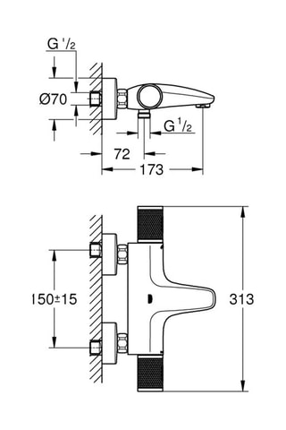 Grifo termostático mural de bañera y ducha