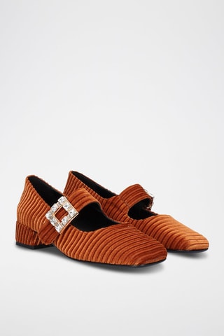 Velours Mary Janes met Hak Sofia - Bruin