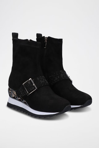 Nubuck Enkellaarzen met Sleehak Zwart