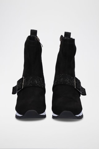 Nubuck Enkellaarzen met Sleehak Zwart