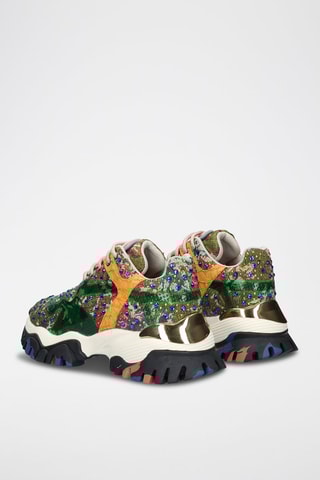 Leren Platform Sneakers - Groen en Oranje