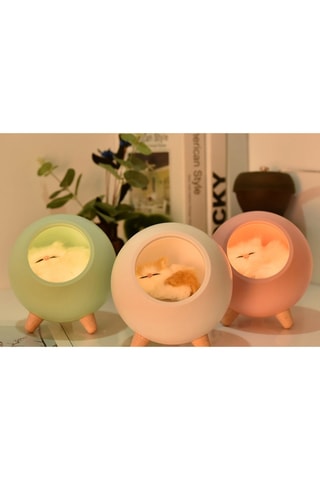 Lampada luce notte in legno - Sleepy Cat - Bianco