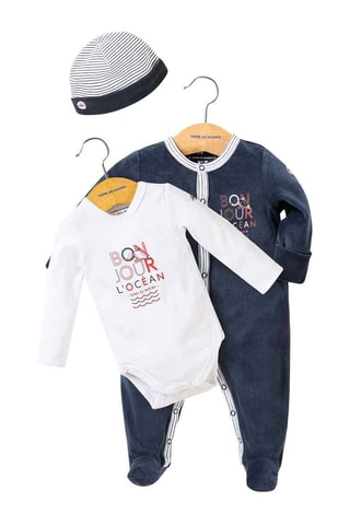 Estuche para recién nacido Papoumo - 3 piezas - Azul índigo y blanco - Terre de Marins