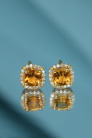 Brincos Popi Coussin - Ouro amarelo, diamantes e citrina