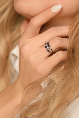 Anel Floral saphir - Ouro branco, diamantes e safiras