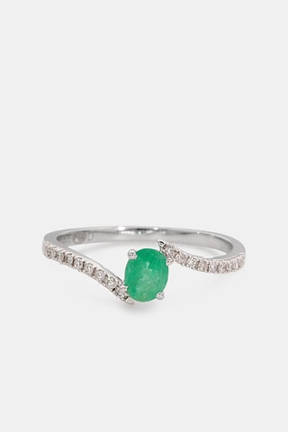 Anel Belle esmeralda - Ouro branco, diamantes e esmeralda