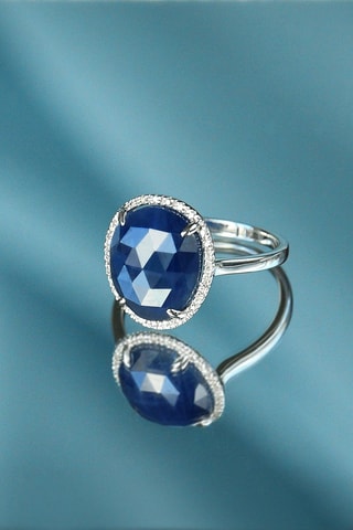 Anel Bermudes Nouvelles - Ouro branco, diamantes e safira