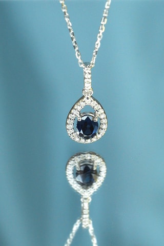 Pendente Larme bleu nuit - Ouro branco, diamantes e safira