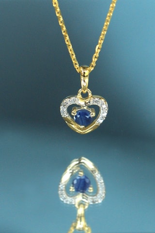 Pendente Heart - Ouro amarelo, diamantes e safira