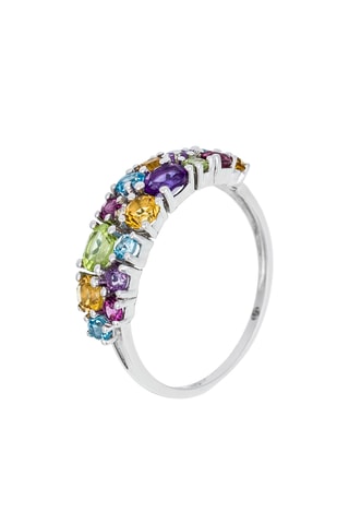 Anel Bubble Rainbow - Ouro branco e diamante, ametistas, topázios, citrinas, peridotos e rodolites