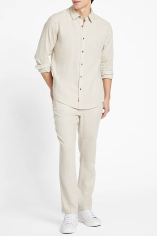 Pantalon regular en lin - Beige