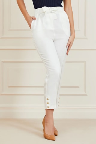 Pantalon relaxed 7/8 en lin taille haute - Blanc