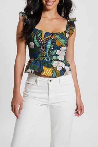 Top en lin - Noir et vert