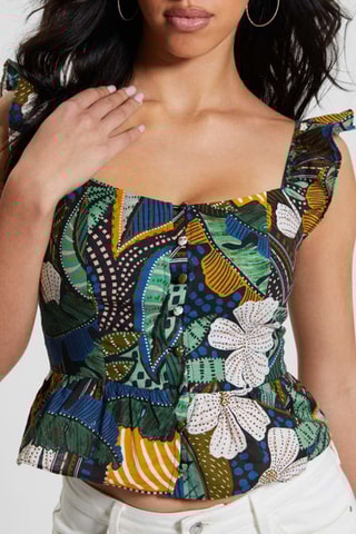 Top en lin - Noir et vert