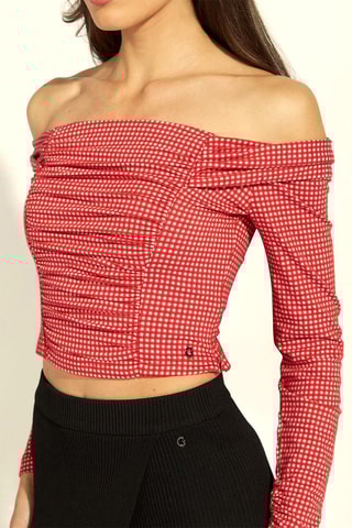 Top drapé Zita - Rouge et blanc