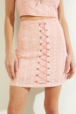 Jupe droite en broderie anglaise - Rose pâle