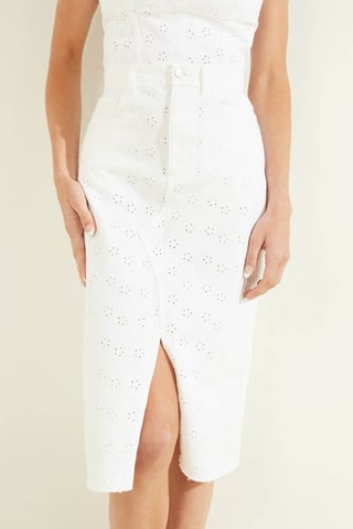 Jupe droite en broderie anglaise - Blanc