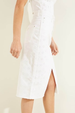 Jupe droite en broderie anglaise - Blanc
