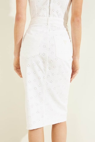 Jupe droite en broderie anglaise - Blanc