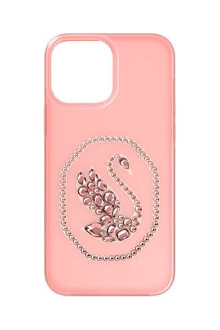 Case voor iPhone 13 Pro Max met Swarovski Kristallen Zwaan - Roze